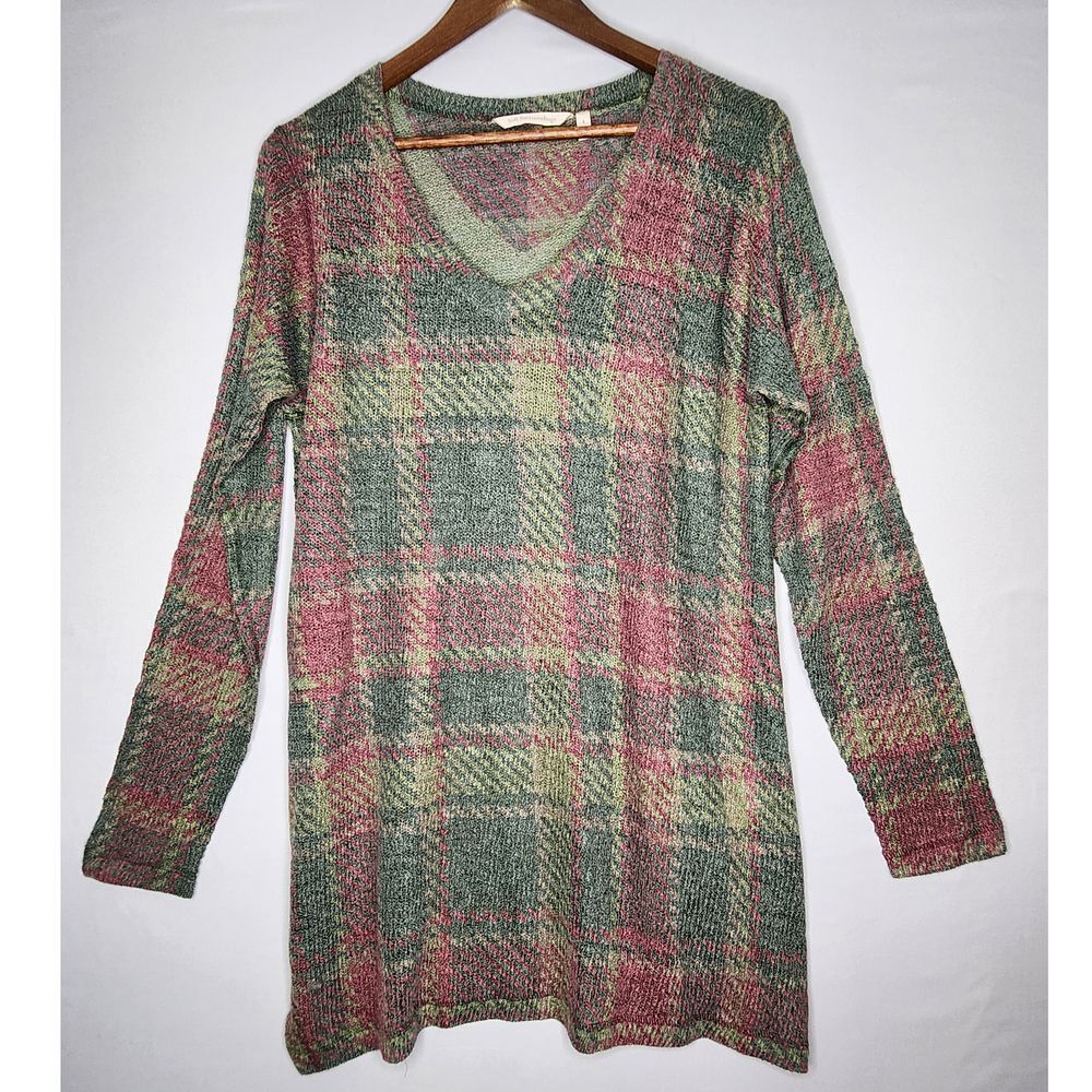 Soft Surroundings Knit Lightweight Sweater Top Tunic Large Pink and Green